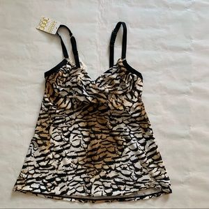 Shirred underwire tankini swim top animal print size 32D
